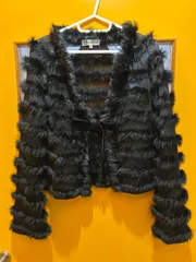 Y【Y6-50】◇  MUSEE D' UJI    サイズ38    ラビットファー付きカーディガン　黒色　レディース