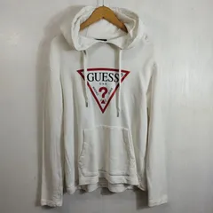 GUESS ゲス プルオーバー パーカー スウェット フーディー ロゴ ラメ プリント Y2K ホワイト M D516