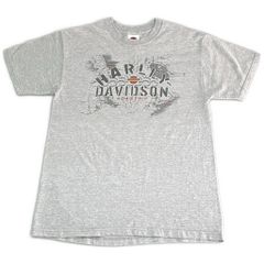 00年代 USA製 HARLEY DAVIDSON ハーレーダビッドソン 半袖Ｔシャツ モーターサイクル グレー(メンズ M)中古 古着 X9731