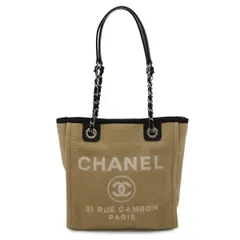 CHANEL シャネル ドーヴィル トートPM トートバッグ ショルダーバッグ チェーンショルダー キャンバス レザー ベージュ シルバー金具 A66939