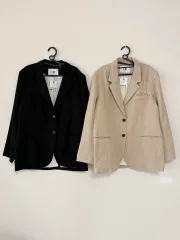 新品 コットン リネン ジャケット ブラック/ベージュ