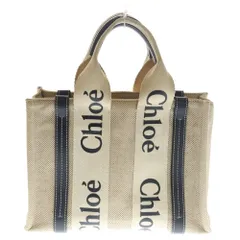 Chloe (クロエ) ウッディ ミニ ハンドバッグ ミニバッグ ベージュ×ブラック レザー×キャンバス