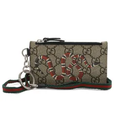 GUCCI グッチ GGスプリーム キングスネーク 蛇 コインケース 小銭入れ カードホルダー ネックストラップ PVC レザー ベージュ レッド 523903