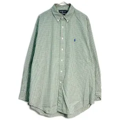 90年代 RALPH LAUREN ラルフローレン YARMOUTH ボタンダウンシャツ チェック ライトグリーン(メンズ 17)中古 古着 X9723