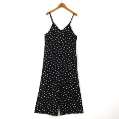 ジーユー GU サロペット パンツ ワイド ドット柄 水玉 落ち感 とろみ 150 黒 ブラック オフ白 女の子 KIDS