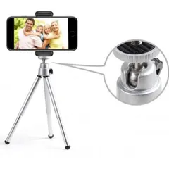 ミニ三脚 スマホホルダー付き 360度回転 2段伸縮 軽量85g カメラ GoPro対応 シルバーのサムネイル