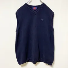 KAPPA　カッパ　Vネックニットベスト　ワンポイント　刺繍ロゴ　紺　ネイビー　Lサイズ　古着のサムネイル