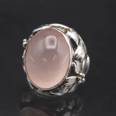 V673 大粒 ローズクォーツ SILVER刻印 リング ワイド フラワー 花 デザイン シルバー 指輪 ヴィンテージ 16号
