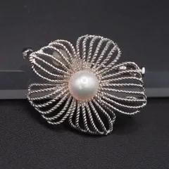 V782 淡水真珠 パール SILVER刻印 ブローチ フラワー 透かし彫り デザイン シルバー コサージュ 6月誕生石