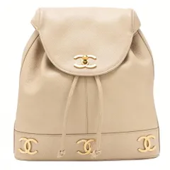 CHANEL シャネル ショルダーリュック 　トリプルココ 　ターンロック 　キャビアスキン 　ベージュ　ゴールド金具 レディースバッグ  ブランド【中古】【送料無料】