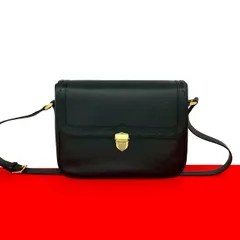 極 美品 YVES SAINT LAURENT イヴ・サンローラン ヴィンテージ YSL ロゴ 金具 カットアウト レザー 本革 ショルダーバッグ ブラック 35085