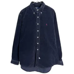 90年代 Polo by Ralph Lauren ポロ ラルフローレン ボタンダウン コーデュロイシャツ ネイビー(メンズ L)中古 古着 X9712