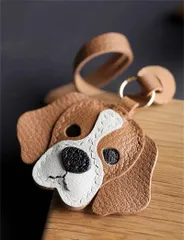本革 犬モチーフ キーホルダー バッグチャーム ストラップ ハンドメイド 手作り レザー 可愛い アニマル ナチュラル キーリング 革小物 プレゼント ギフト レディース メンズ  SGPJ265