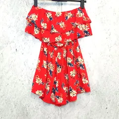 HOLLISTER ホリスター オールインワン 花柄 チューブトップ ショートパンツ フリル レッド XSサイズ ◎、□〇☆のサムネイル