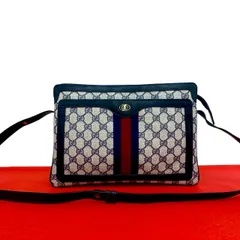 極 美品 GUCCI グッチ オールドグッチ シェリーライン GG ロゴ 柄 レザー 本革 ショルダーバッグ サコッシュ ネイビー レッド 94072