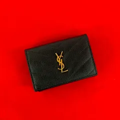 極 美品 YVES SAINT LAURENT イヴ・サンローラン YSL ロゴ 金具 レザー 本革 三つ折り 財布 コンパクト ウォレット ブラック 54983