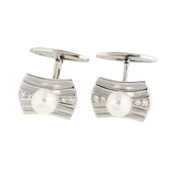 【本物保証】 箱付 超美品 ミキモト MIKIMOTO パール カフスボタン K18WG メレダイヤモンドのサムネイル