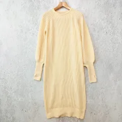 AUNT MARIE'S アントマリーズ ボリュームスリーブ ロング ニットワンピース ロング フィンガーホール ベージュ Fサイズ ◎_◇〇☆
