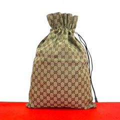 極 美品 GUCCI グッチ GG キャンバス レザー 本革 巾着 ハンドバッグ