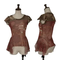 ジページェ バイ ジャンポールゴルチエJPG by GAULTIER ボーダーグラフィックプリントフリルスリーブパワーネットカットソー ベージュ赤他40のサムネイル