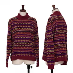 ツモリチサトTSUMORI CHISATO 幾何学柄ボーダーハイネックニット ボルドー他M