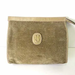 イタリア製 Caggiano ヴィンテージ バッグ セカンドバッグ 本革 スエード レザー ヘリンボーン柄 モカブラウン 茶色 かばん 鞄 カバン