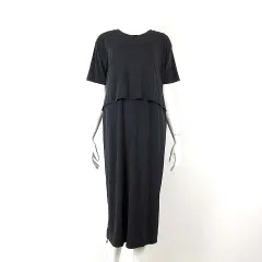 Tuba-Me ワンピース マタニティ カットソー ツイストデザイン クルーネック ロング 落ち感 とろみ ストレッチ 半袖 M 黒 ブラック スミクロ