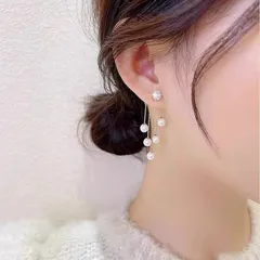 ピアス レディース パール風 揺れる ロング チェーン フリンジ ゴールド 上品 韓国風 おしゃれ フェミニン 大人可愛い デート 通勤 オフィス パーティー 結婚式 二次会 入学式 卒業式 普段使い 高見え アクセサリー 人気