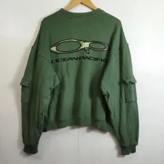 90s Ocean Pacific オーシャンパシフィック トレーナー カモフラージュ ロゴ スウェット Y2K 古着 サーフ 日本製 裏起毛 古着 VINTAGE グリーン系 M D557