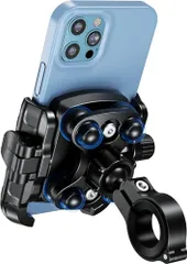 Kaedear(カエディア) バイク スマホホルダー 振動吸収 ファイバー強化樹脂&アルミ ハンドル/ミラー 原付 自転車/小型デザイン/iPhone専用設計/開閉回数耐久/スマホ厚さ14mm/カメラ突出対応/ロック機構/サイドボタン位置確認 097d6711