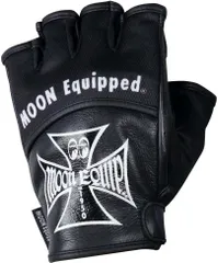 ムーンアイズ (MOONEYES) HALF FINGER GLOVE ハーフフィンガーグローブ OMG-034 半指 メッシュグローブ ハーフフィンガー バイク 自転車 グローブ 春 夏 秋 アメリカン 手袋 メッシュ 牛革 （ ブラック XL ）