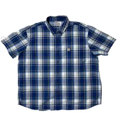 カーハート ビッグシルエット ボタンダウンシャツ チェック柄 ワンポイント ロゴパッチ 胸ポケ ブルー マルチカラー 3XL オーバーサイズ 青 リラックスフィット レディース ユニセックス メンズ 古着 半袖 CHM