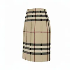 Id23 【美品】 BURBERRY LONDON バーバリーロンドン ノバチェック ウールスカート 膝丈スカート フリンジ サイズ15 ベージュ ウール100％ レディース 女性用o07t