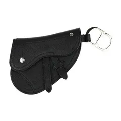 Christian Dior クリスチャンディオール SADDLE POACH サドルポーチ  コインケース - レザー ブラック シルバー金具 アクセサリーポーチ キーリング バッグチャーム 小物入れ 