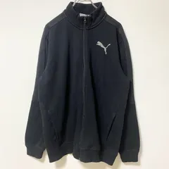 PUMA　プーマ　トラックジャケット/ジャージ　デカロゴ　刺繍ロゴ　ワンポイント　ハイネック　黒　ブラック　Lサイズ　古着