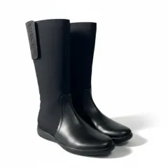 1d23 PRADA SPORT プラダスポーツ ロングブーツ バックジップ ブランドロゴ 35 1/2 ブラック ナイロン レザー レディース 女性靴k02iのサムネイル