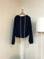 長袖シャツ コットンシャーリング パフ ブラック 春 ネイビー ブラウス