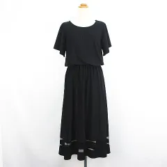 イング INGNI ワンピース チュニック 半袖 ラウンドネック ロング丈 マキシ丈 裾シアー ストレッチ M ブラック ※EKM