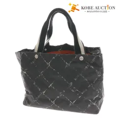 ■ シャネル 旧トラベルライントートバッグ MM 5番 5719061 鞄 格子柄 レディース ブラック ポーチ付き