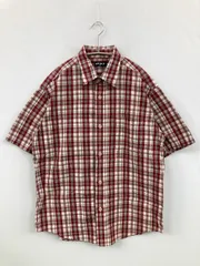 UNIQLO ユニクロ シャツ/ブラウス M レッド コットン チェック柄 ミドル丈 半袖 レギュラーカラー