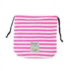 PEANUTS スヌーピー マチあり巾着 ボーダー ピンク