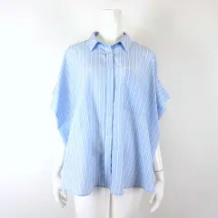 レプシィム ローリーズファーム LEPSIM LOWRYS FARM シャツ ブラウス ドルマンスリーブ 半袖 ワイドシルエット ストライプ柄 F 水色 ライトブルー 白 ホワイト 美品