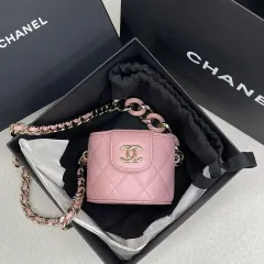 展示級 CHANEL エレガンス チェーン ゴールド金具 vanity コスメティック ピンク AP2428