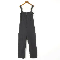 ジーナシス JEANASIS フロントジップ ストラップデザイン デニム サロペット オーバーオール サイドポケット ウォッシュ加工 S グレー