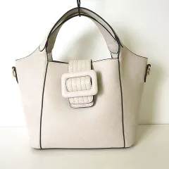 バッグ ハンドバッグ ポーチ付 フェイクレザー アイボリー 黒 ブラック かばん 鞄 カバン