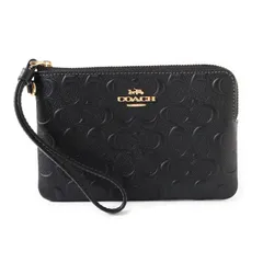 AWC26582 未使用 COACH コーチ ポーチ 小物入れ レザー シグネチャー 型押し リストレット ブラック 黒  CF358 コーナー ジップ