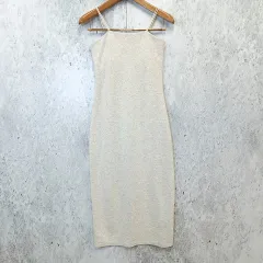 ロング Iライン キャミワンピース パットつき スリット入り ゴム紐 シンプル グレー Fサイズ ◎、□〇
