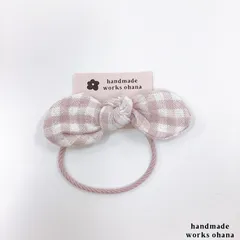 ピンクチェック✳︎リボンヘアゴム