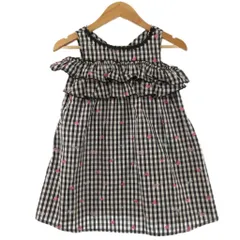 メゾピアノ mezzo piano ワンピース ノースリーブ フリル ギンガムチェック柄 ホワイト ブラック 110cm