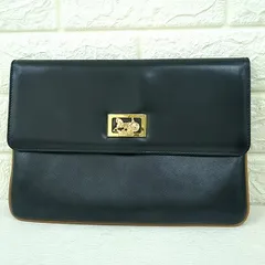 CELINE セリーヌ レザー 馬車金具 クラッチバッグ ブラック ヴィンテージ イタリア製